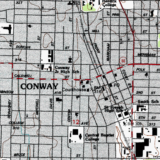Topographic Map of First Presbyterian Church, AR