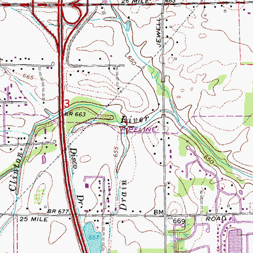 Topographic Map of Hawald Drain, MI