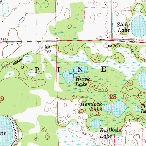 Topographic Map of Hawk Lake, MI