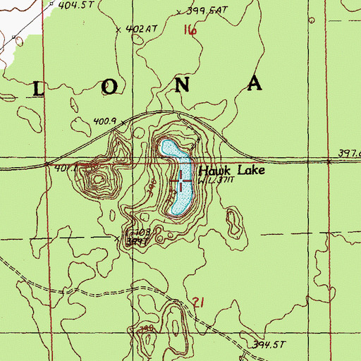 Topographic Map of Hawk Lake, MI