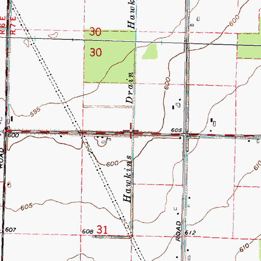 Topographic Map of Hawkins Drain, MI