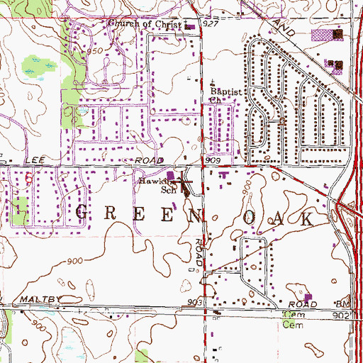 Topographic Map of Hawkins School, MI