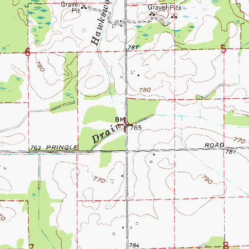 Topographic Map of Hawksworth Drain, MI