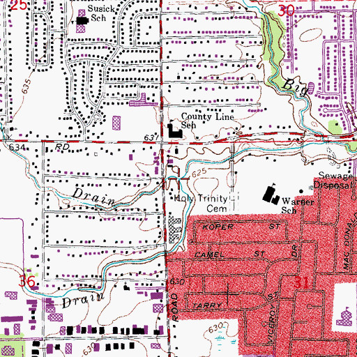 Topographic Map of Hawthorn Drain, MI