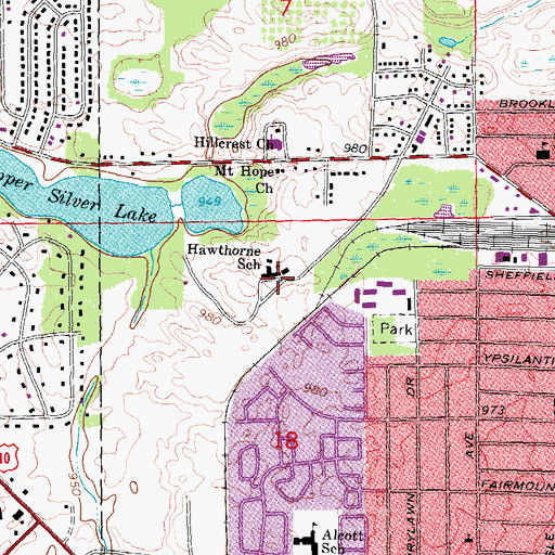 Topographic Map of Hawthorne School, MI