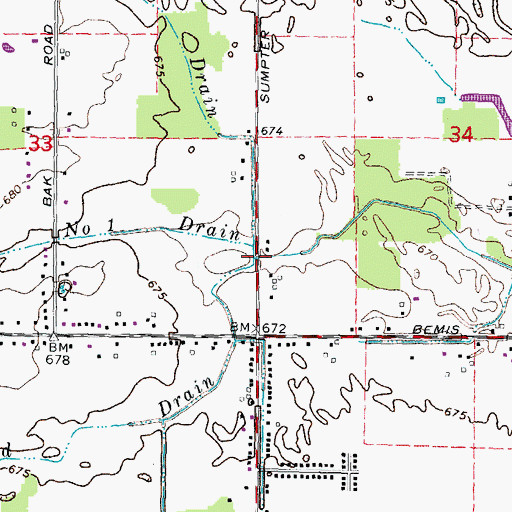 Topographic Map of Head Drain, MI