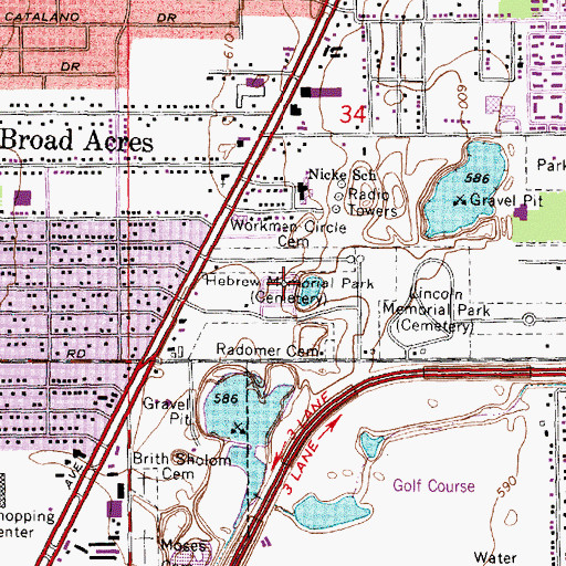 Topographic Map of Hebrew Memorial Park, MI