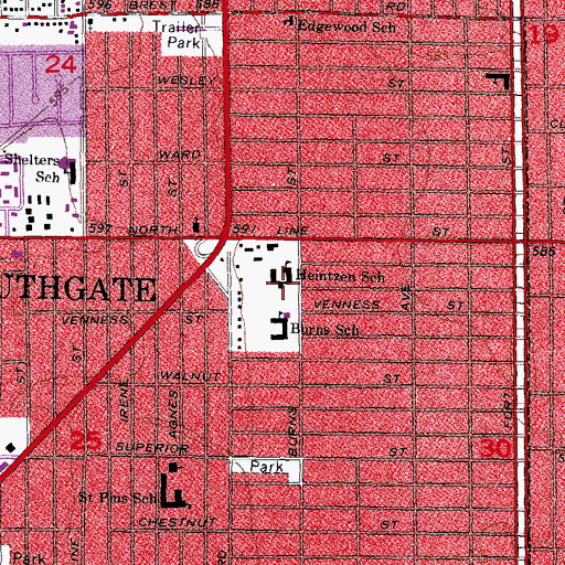 Topographic Map of Heintzen School, MI