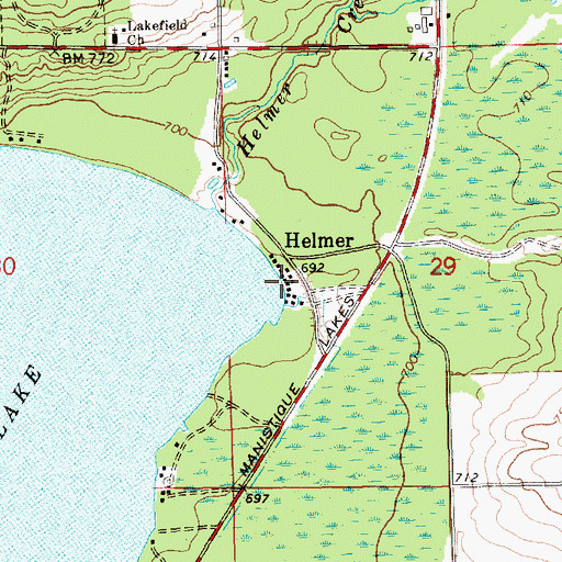 Topographic Map of Helmer, MI