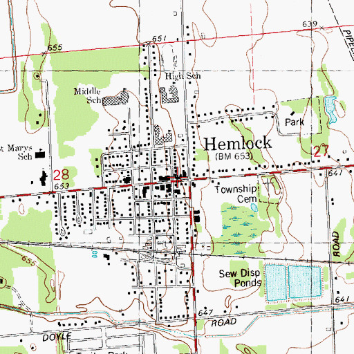 Topographic Map of Hemlock, MI