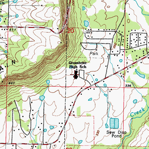 Topographic Map of Greenbrier High School, AR