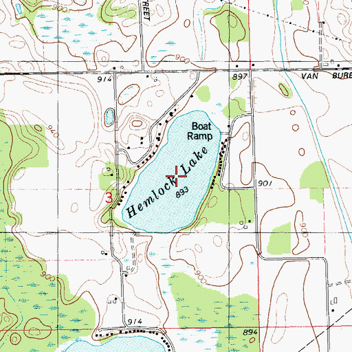 Topographic Map of Hemlock Lake, MI
