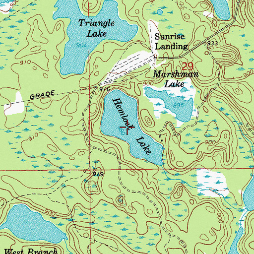 Topographic Map of Hemlock Lake, MI