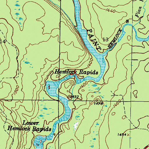 Topographic Map of Hemlock Rapids, MI