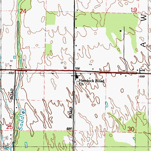 Topographic Map of Hemlock Road Church, MI