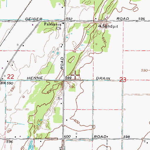 Topographic Map of Henne Drain, MI