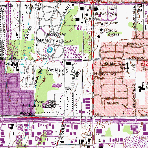 Topographic Map of Henry Ford Field, MI