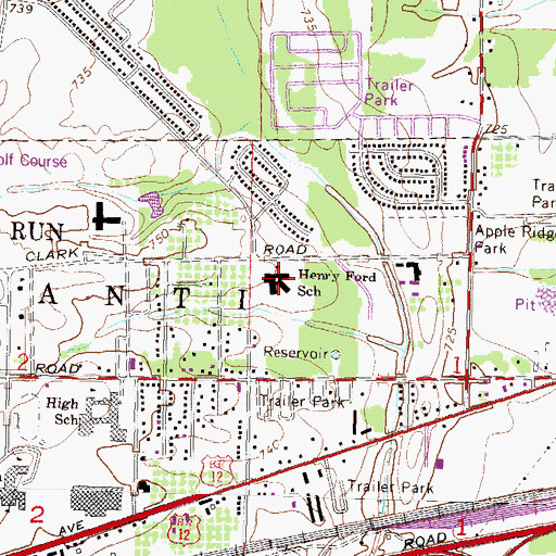 Topographic Map of Henry Ford School, MI