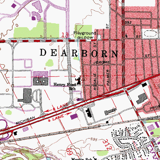 Topographic Map of Henry Ford School, MI