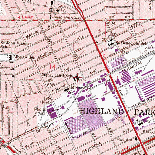 Topographic Map of Henry Ford School, MI