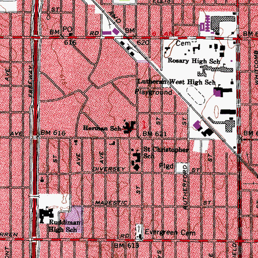 Topographic Map of Herman School, MI