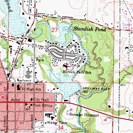 Topographic Map of Herrick Park School, MI