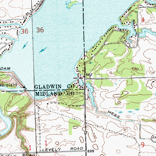 Topographic Map of Hess Drain, MI