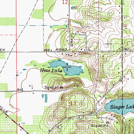 Topographic Map of Hess Lake, MI