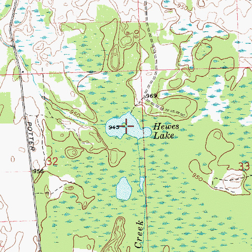 Topographic Map of Hewes Lake, MI