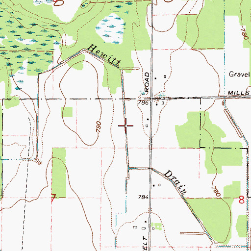 Topographic Map of Hewitt Drain, MI