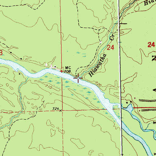 Topographic Map of Hiawatha Creek, MI