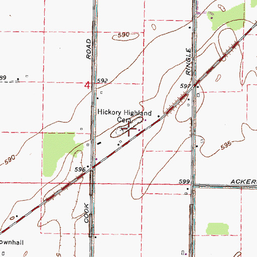 Topographic Map of Hickory Highland Cemetery, MI