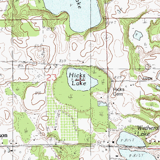 Topographic Map of Hicks Lake, MI