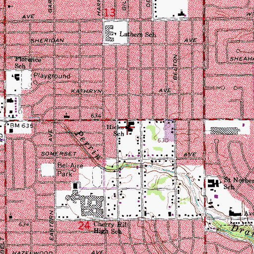 Topographic Map of Hicks School, MI