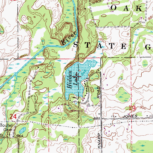 Topographic Map of Hidden Lake, MI