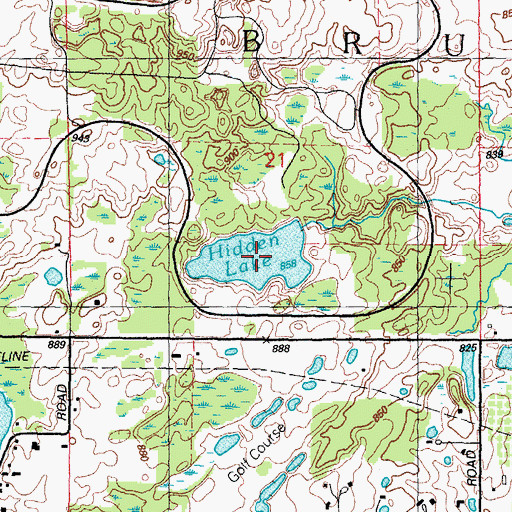 Topographic Map of Hidden Lake, MI
