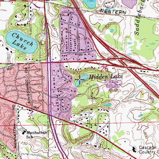 Topographic Map of Hidden Lake, MI