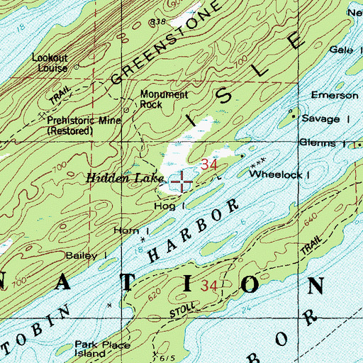 Topographic Map of Hidden Lake, MI