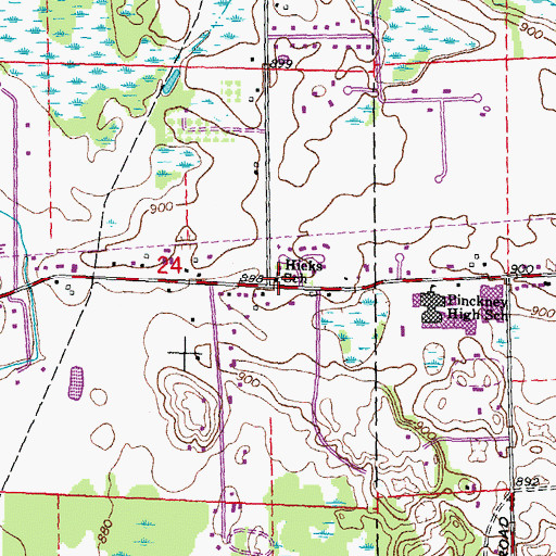 Topographic Map of Hicks School, MI