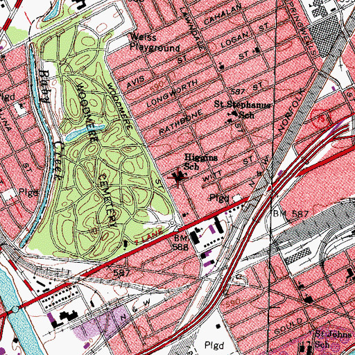 Topographic Map of Higgins School, MI