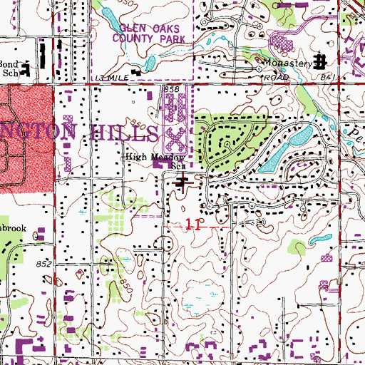 Topographic Map of High Meadow School, MI