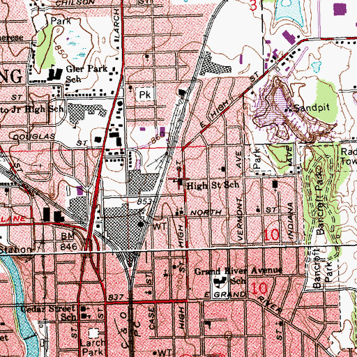 Topographic Map of High Street School, MI