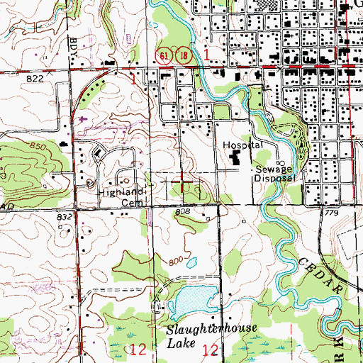 Topographic Map of Highland Cemetery, MI