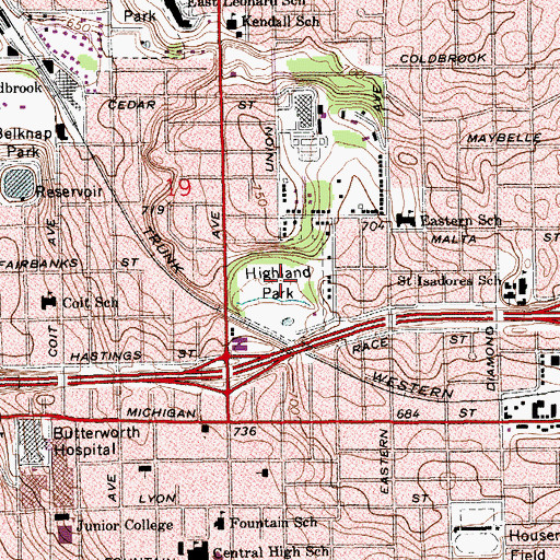 Topographic Map of Highland Park, MI