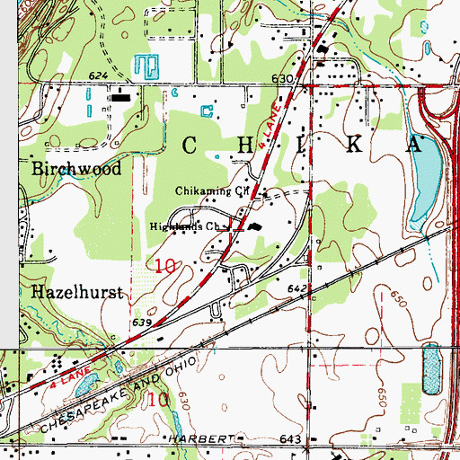 Topographic Map of Highlands Church, MI