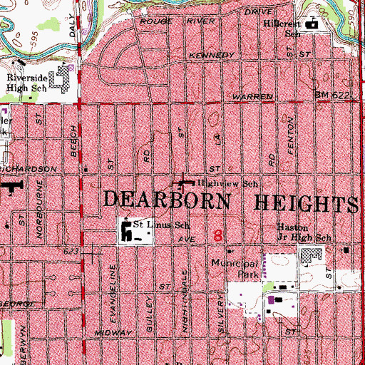 Topographic Map of Highview School, MI