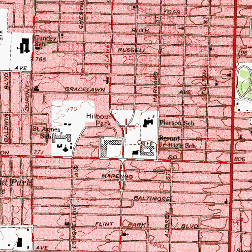 Topographic Map of Hilborn Park, MI