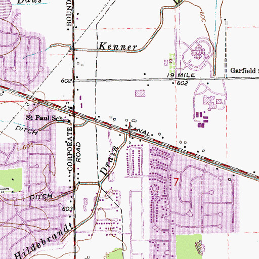 Topographic Map of Hildebrandt Drain, MI