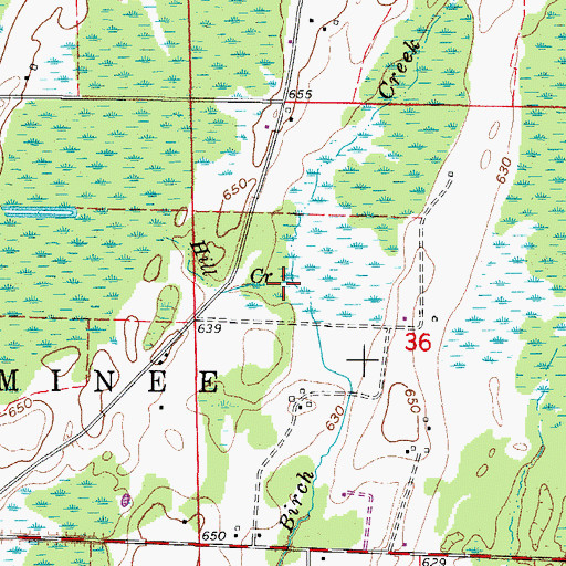 Topographic Map of Hill Creek, MI