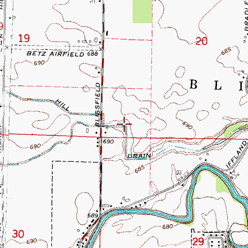 Topographic Map of Hill Drain, MI